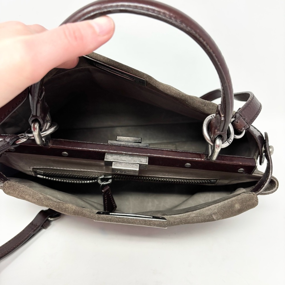 Fendi Peekaboo Top Handle Bag Dove Grey Suede Medium Silver Hardware - Picture 10 of 16